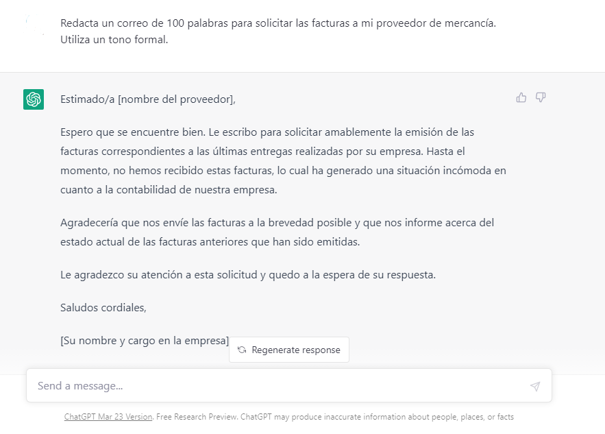 Ejemplo de como puede ayudar la inteligencia artificial "Chat GPT" en un negocio, la redactar un correo para un proveedor. 